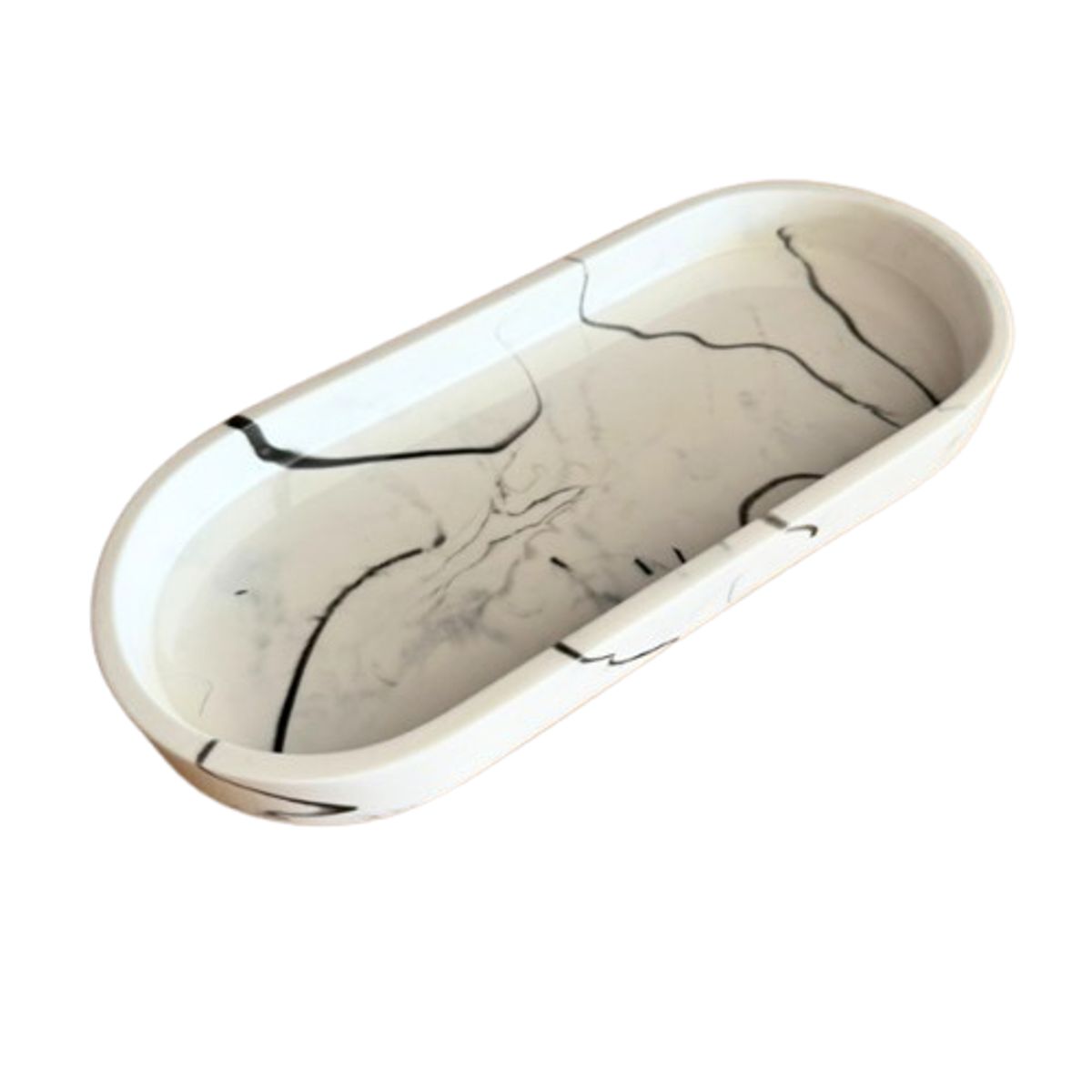 SOMOS DECO - Plato estilo mármol ovalado blanco