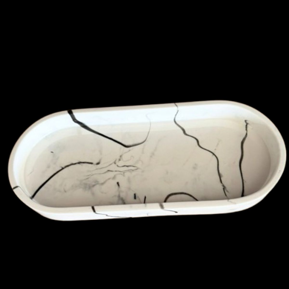 SOMOS DECO - Plato estilo mármol ovalado blanco