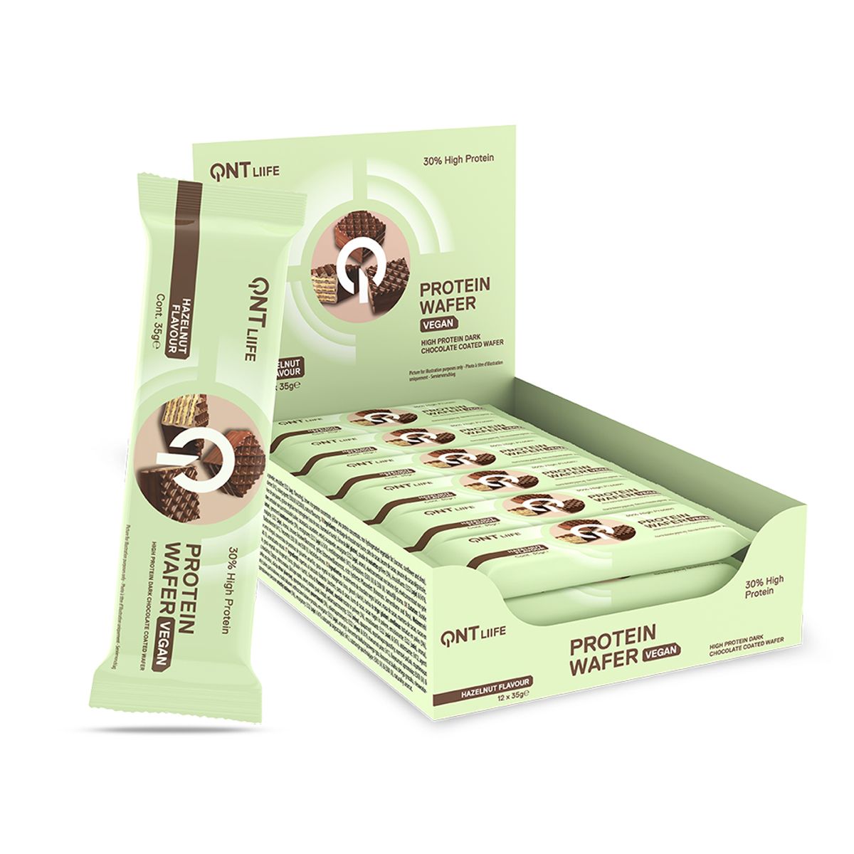 QNT - Pack x 12 Barras De Proteina Vegana Wafer 35gr Avellanas QNT
