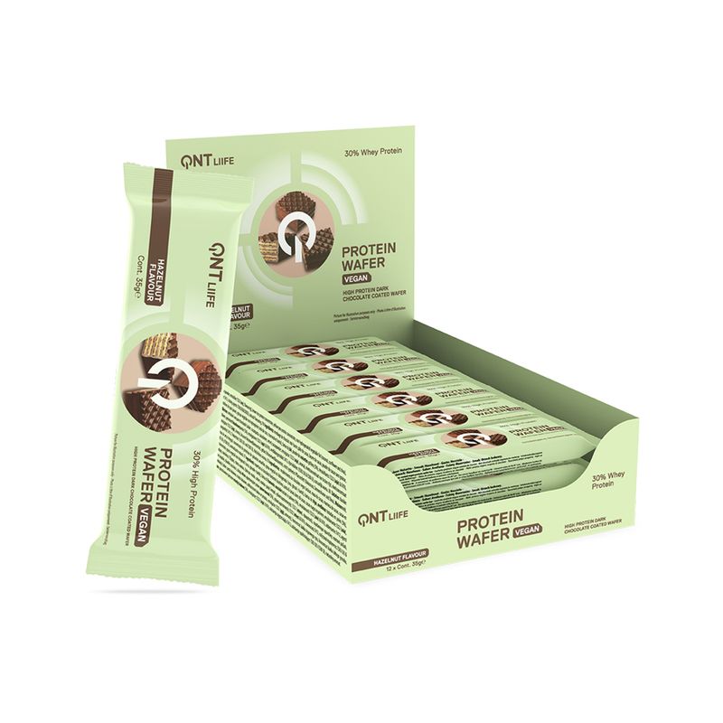 QNT - Pack x 12 Barras De Proteina Vegana Wafer 35gr Avellanas QNT