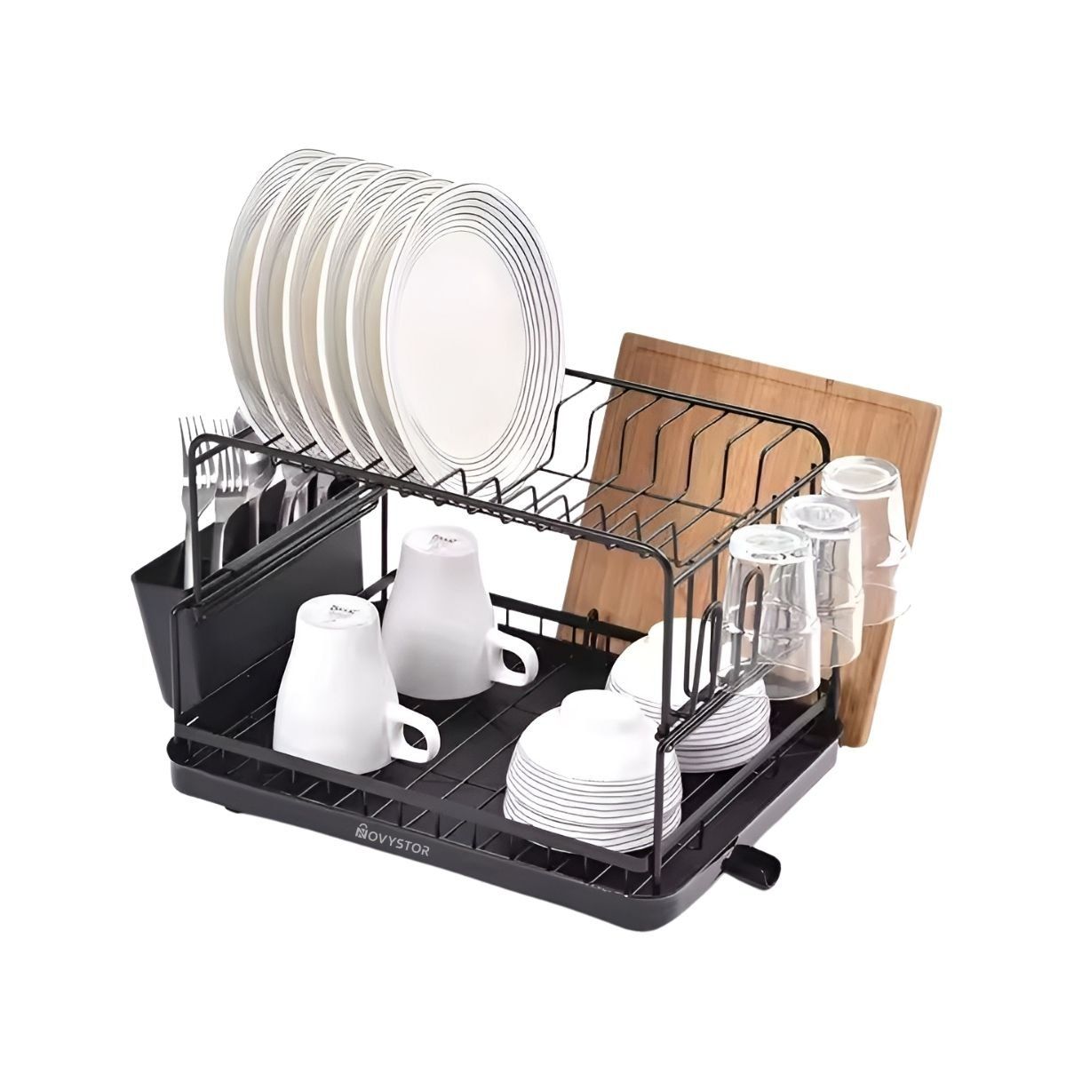 NOVYSTOR - Secaplatos Escurridor acero inoxidable de 2 niveles +drenaje