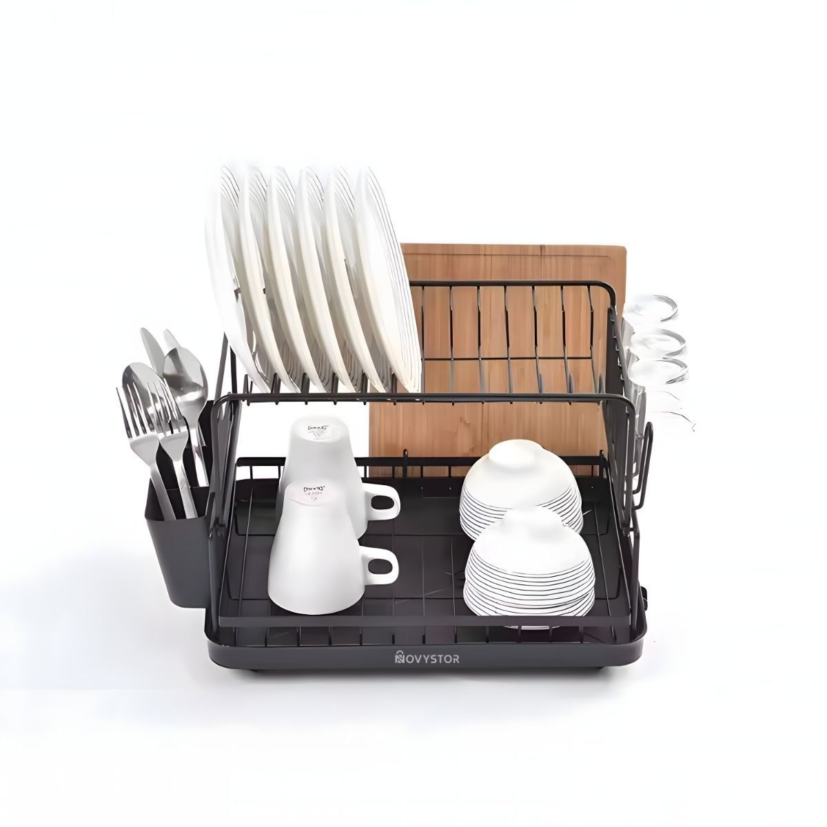 NOVYSTOR - Secaplatos Escurridor acero inoxidable de 2 niveles +drenaje