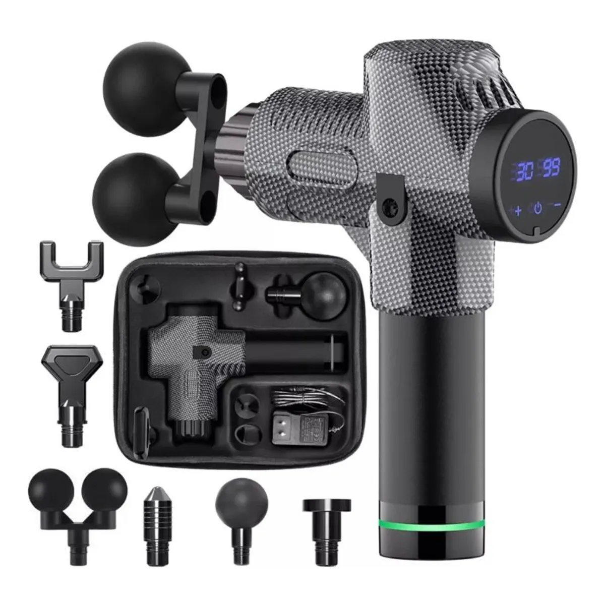 GENERICO - Pistola Masajeadora Muscular Profesional 7 Cabezas Usb