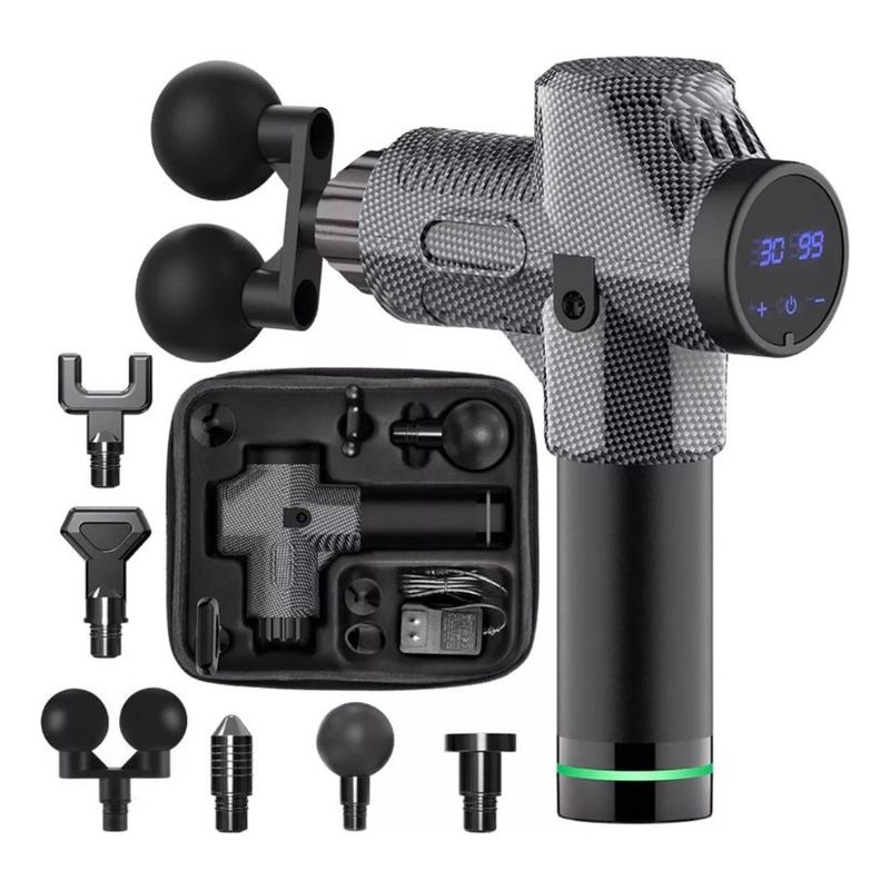 GENERICO - Pistola Masajeadora Muscular Profesional 7 Cabezas Usb