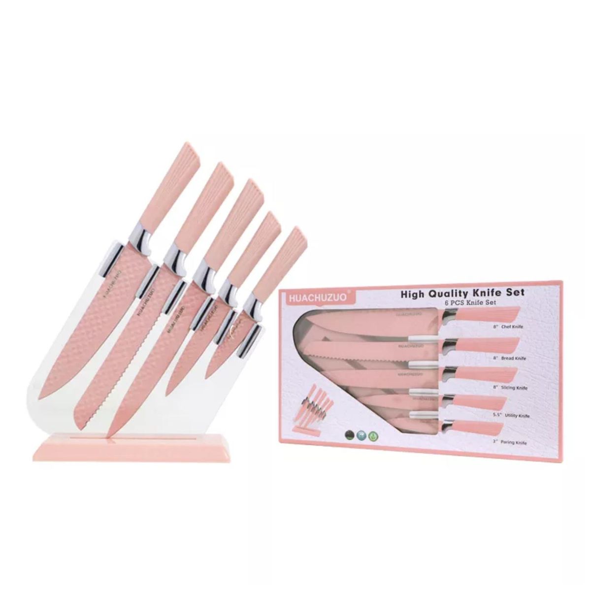 GENERICO - Set 5 Cuchillos De Ceramica Con Sostenedor Para Chef Rosado