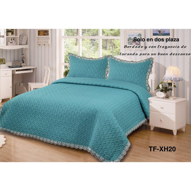 ANGELES DEL HOGAR - QUILT BORDADO CUBRECAMAS 2 PLAZAS
