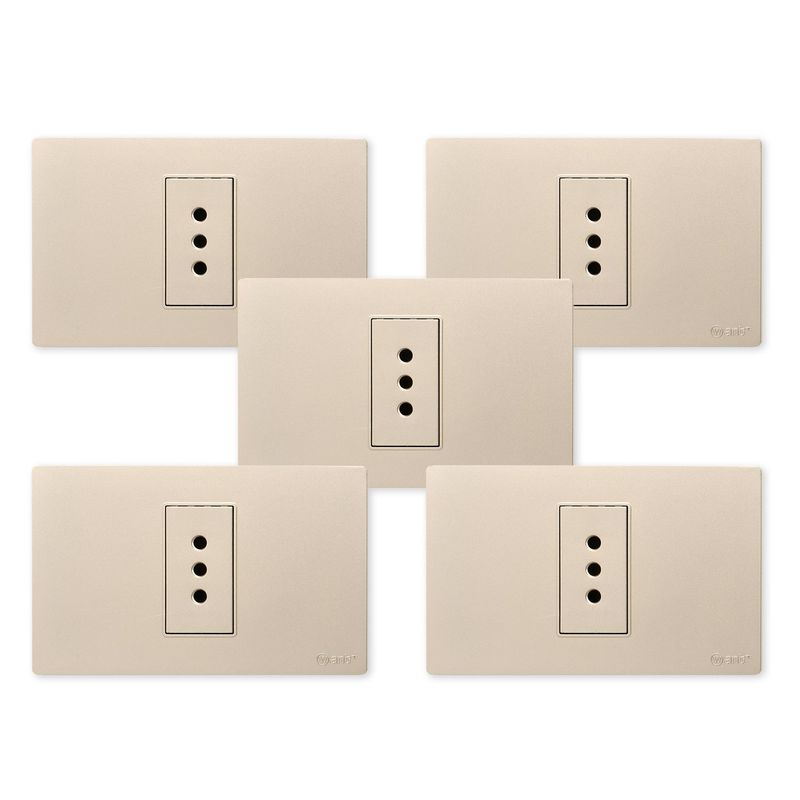 WANT - Pack 5 Tomacorriente Simple Metálico 10A - Dorado