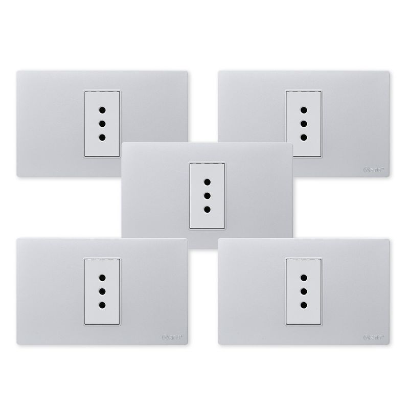 WANT - Pack 5 Tomacorriente Simple Metálico 10A - Gris Blanco