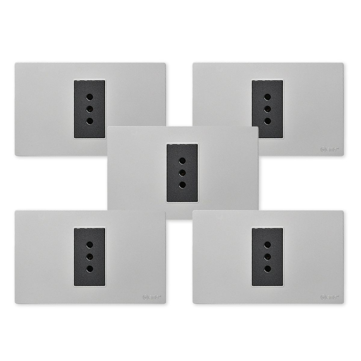 WANT - Pack 5 Tomacorriente Simple Metálico 10A - Gris Negro