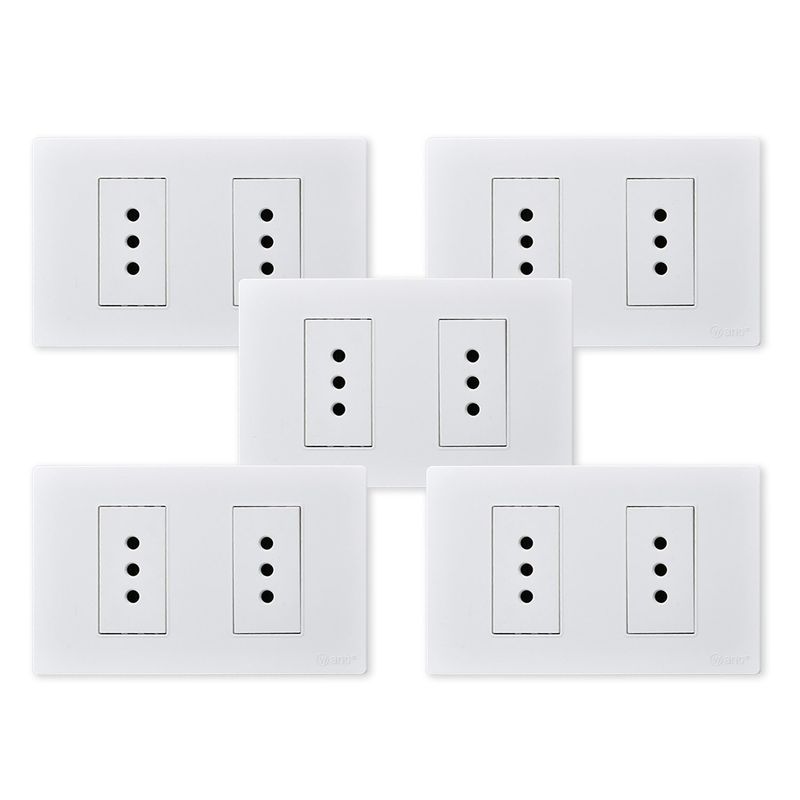 WANT - Pack 5 Tomacorriente Doble Metálico 10A - Blanco