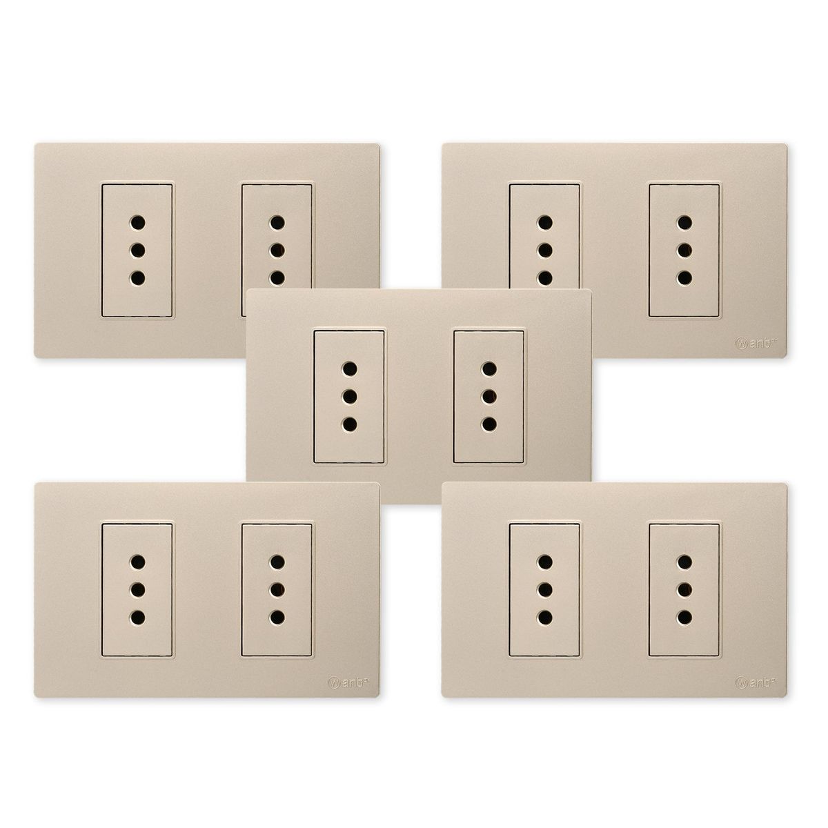 WANT - Pack 5 Tomacorriente Doble Metálico 10A - Dorado