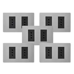 WANT - Pack 5 Tomacorriente Doble Metálico 10A - Gris Negro