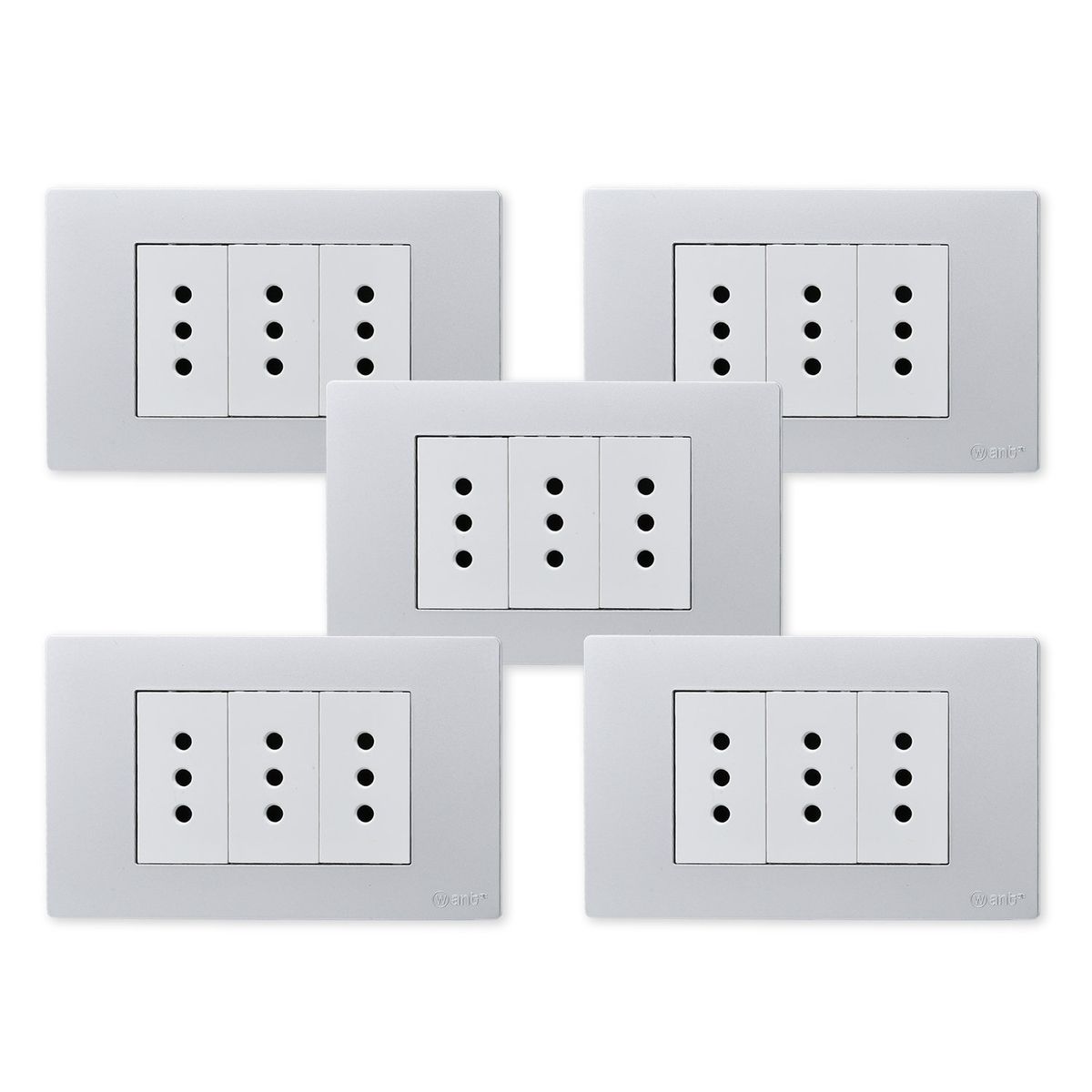 WANT - Pack 5 Tomacorriente Triple Metálico 10A - Gris Blanco