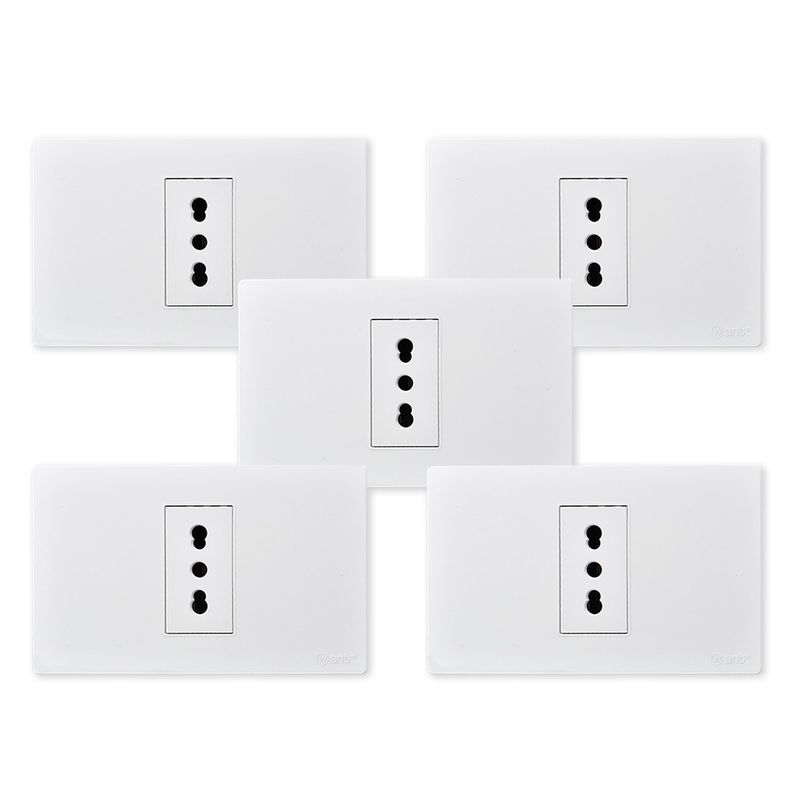WANT - Pack 5 Tomacorriente Simple Metálico 16A - Blanco