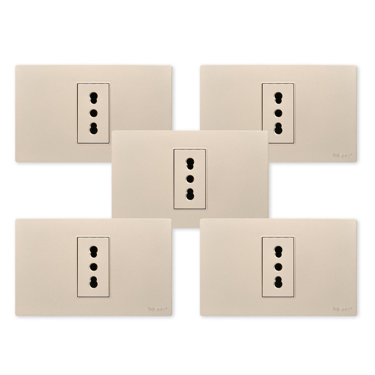 WANT - Pack 5 Tomacorriente Simple Metálico 16A - Dorado