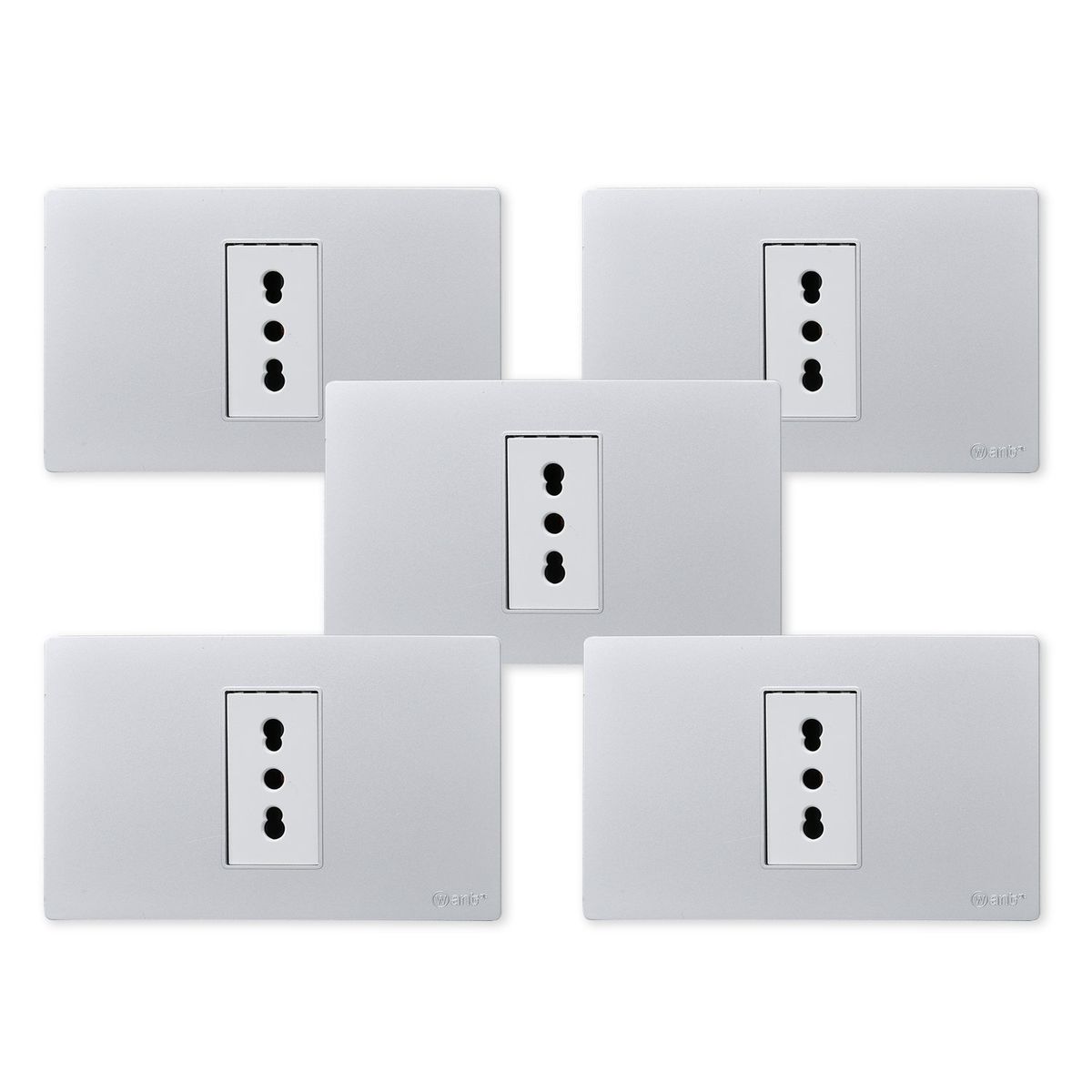 WANT - Pack 5 Tomacorriente Simple Metálico 16A - Gris Blanco