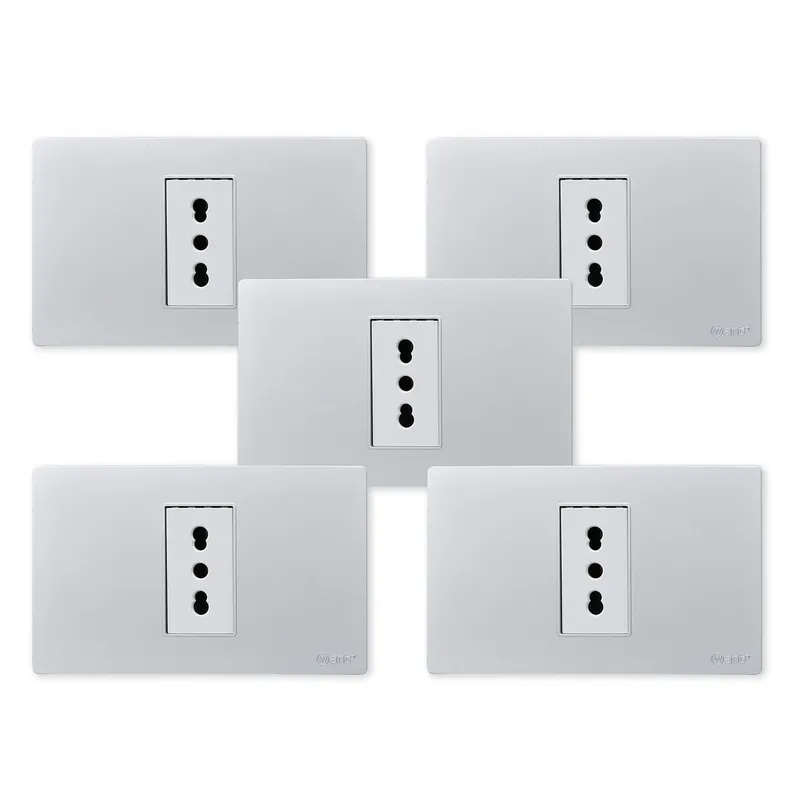 WANT - Pack 5 Tomacorriente Simple Metálico 16A - Gris Blanco