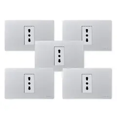 WANT - Pack 5 Tomacorriente Simple Metálico 16A - Gris Blanco