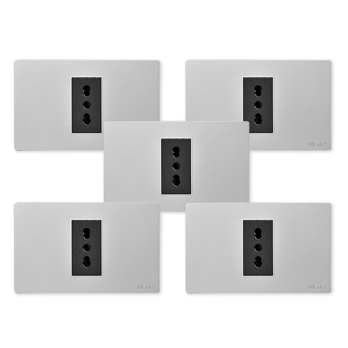 WANT - Pack 5 Tomacorriente Simple Metálico 16A - Gris Negro