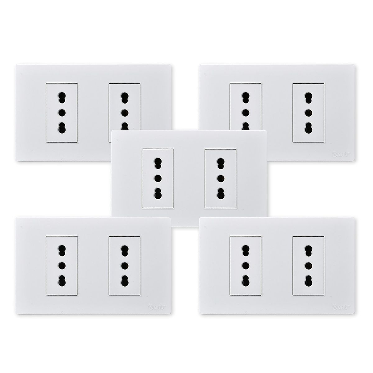 WANT - Pack 5 Tomacorriente Doble Metálico 16A - Blanco