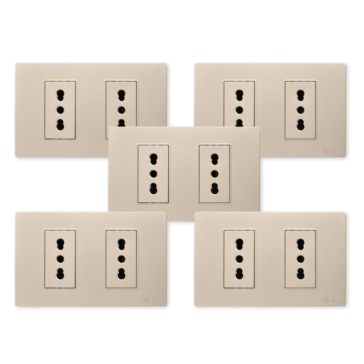 WANT - Pack 5 Tomacorriente Doble Metálico 16A - Dorado