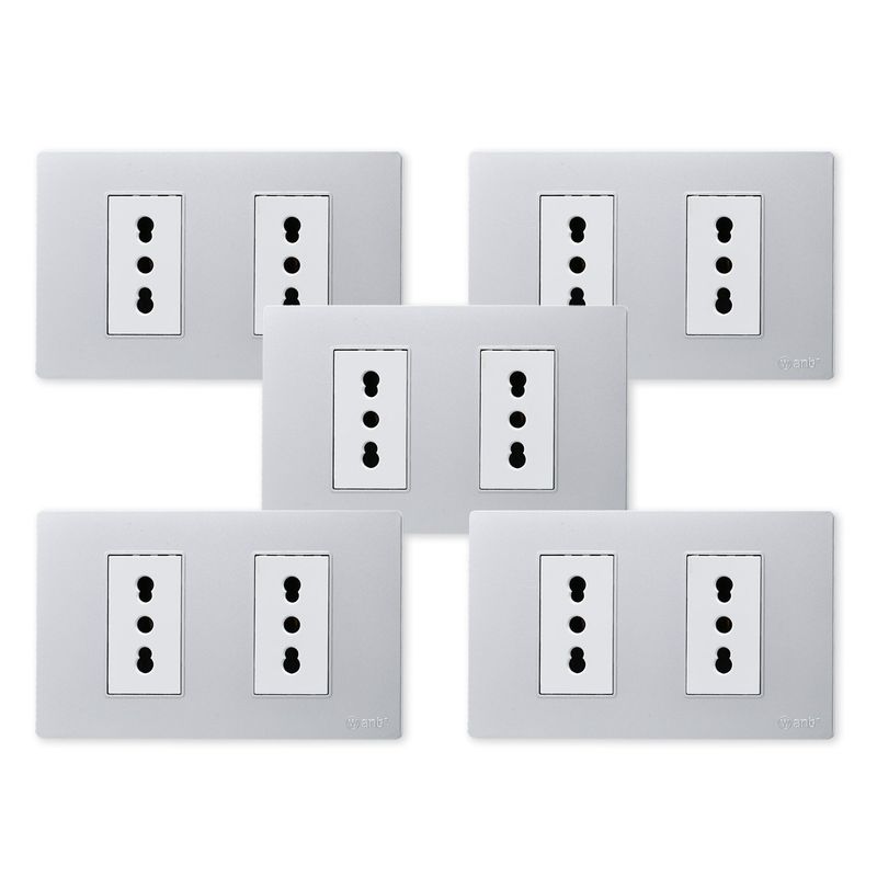 WANT - Pack 5 Tomacorriente Doble Metálico 16A - Gris Blanco