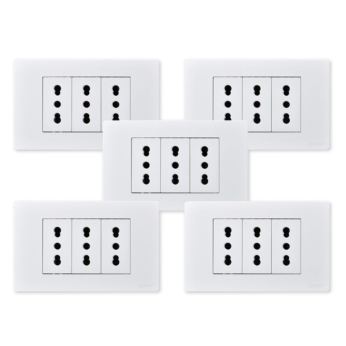 WANT - Pack 5 Tomacorriente Triple Metálico 16A - Blanco