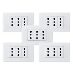 WANT - Pack 5 Tomacorriente Triple Metálico 16A - Blanco