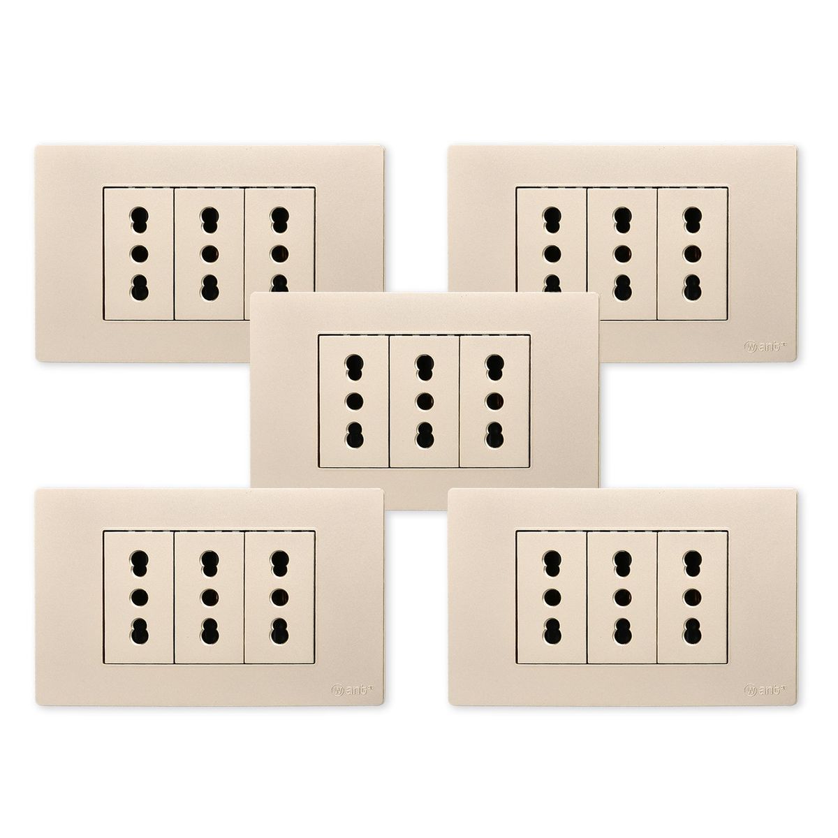 WANT - Pack 5 Tomacorriente Triple Metálico 16A - Dorado