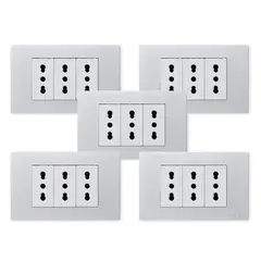 WANT - Pack 5 Tomacorriente Triple Metálico 16A - Gris Blanco