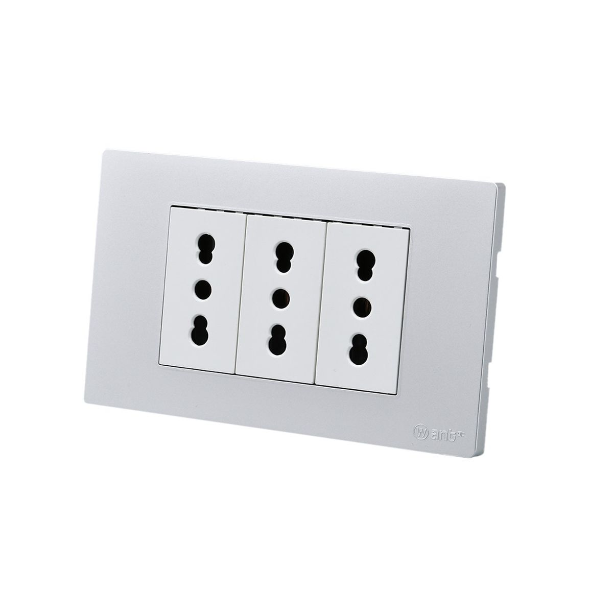 WANT - Pack 5 Tomacorriente Triple Metálico 16A - Gris Blanco