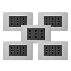 WANT - Pack 5 Tomacorriente Triple Metálico 16A - Gris Negro