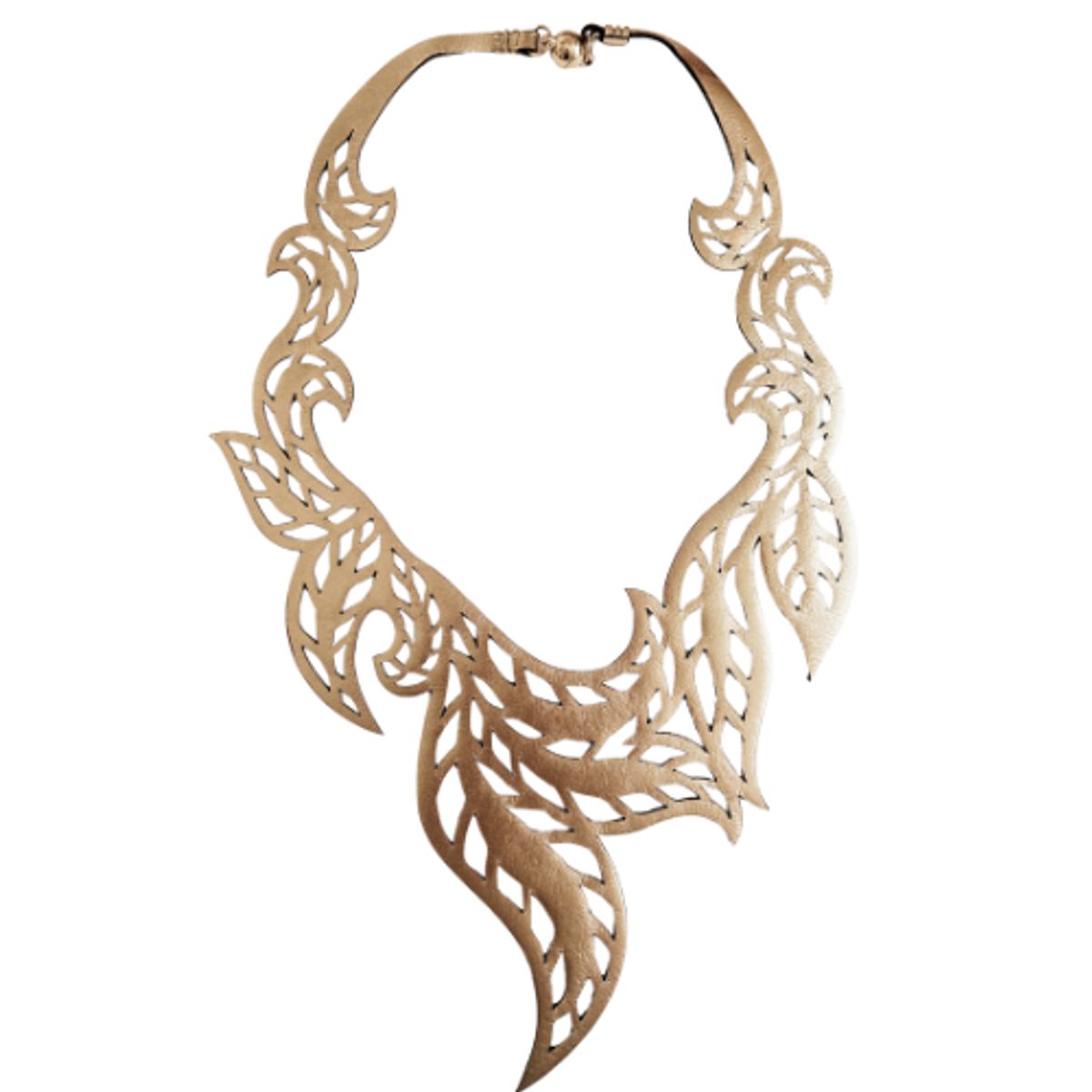 VC ACCESORIOS - Maxi Collar de cuero genuino dorado Brenda