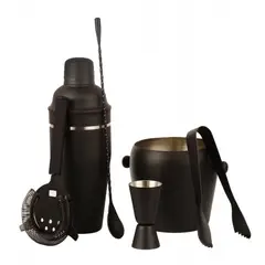 LUGANO - Set Bar 6pzs Negro Manhattan Ice Acero Inoxidable