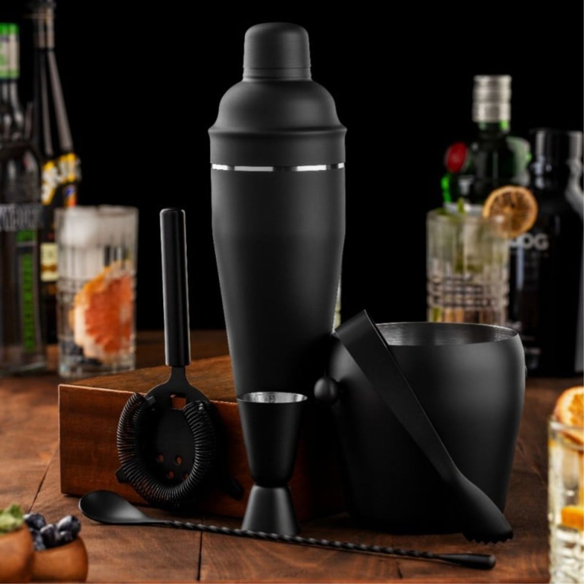 LUGANO - Set Bar 6pzs Negro Manhattan Ice Acero Inoxidable Lugano