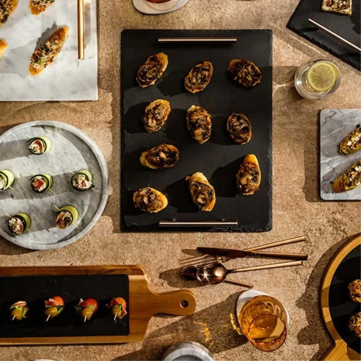 LUGANO - Tabla Rectangular con Asas 40x30cm Pizarra Negro Lugano