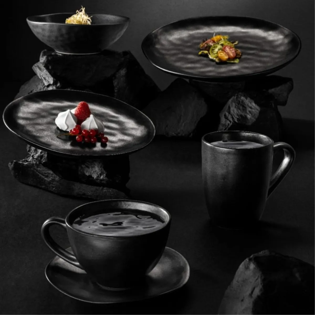 LUGANO - Set 6 Platos 28cm Carbón Cerámica Premium Lugano