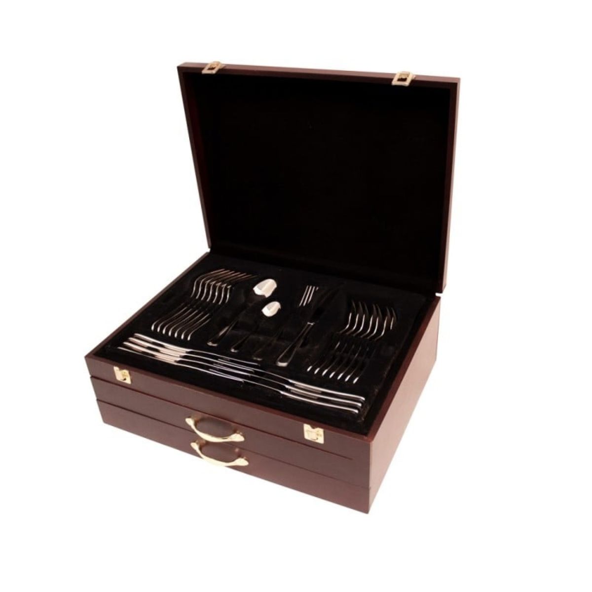 WOLFEN - Juego 102 pzs Cubertería Estuche Madera Acero Wolfen