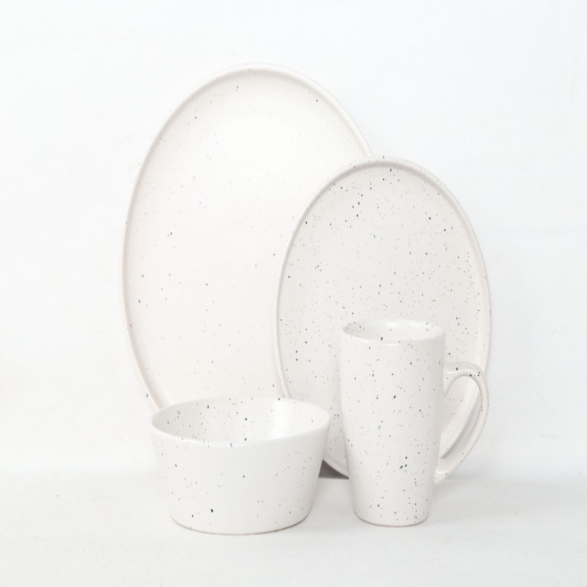 LUGANO - Set Vajilla 24 pzs White Dots Cerámica Blanco Lugano