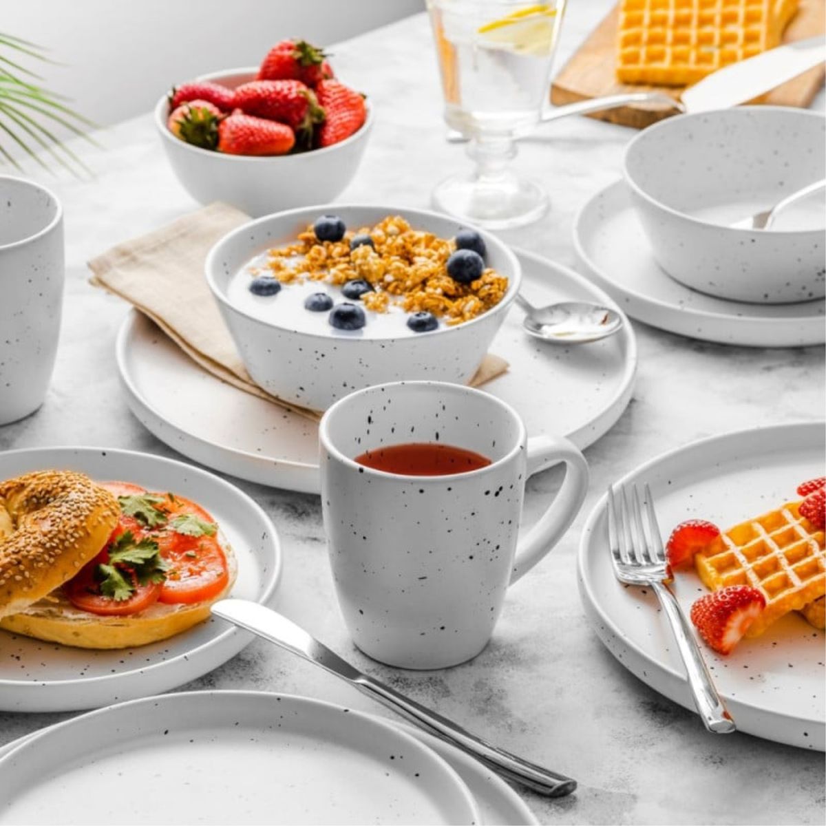 LUGANO - Set Vajilla 24 pzs White Dots Cerámica Blanco Lugano