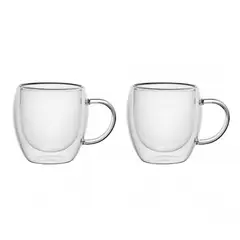 LUGANO - Set 2 Pzs Tazas Doble Pared 150ml Vidrio Borosilicato