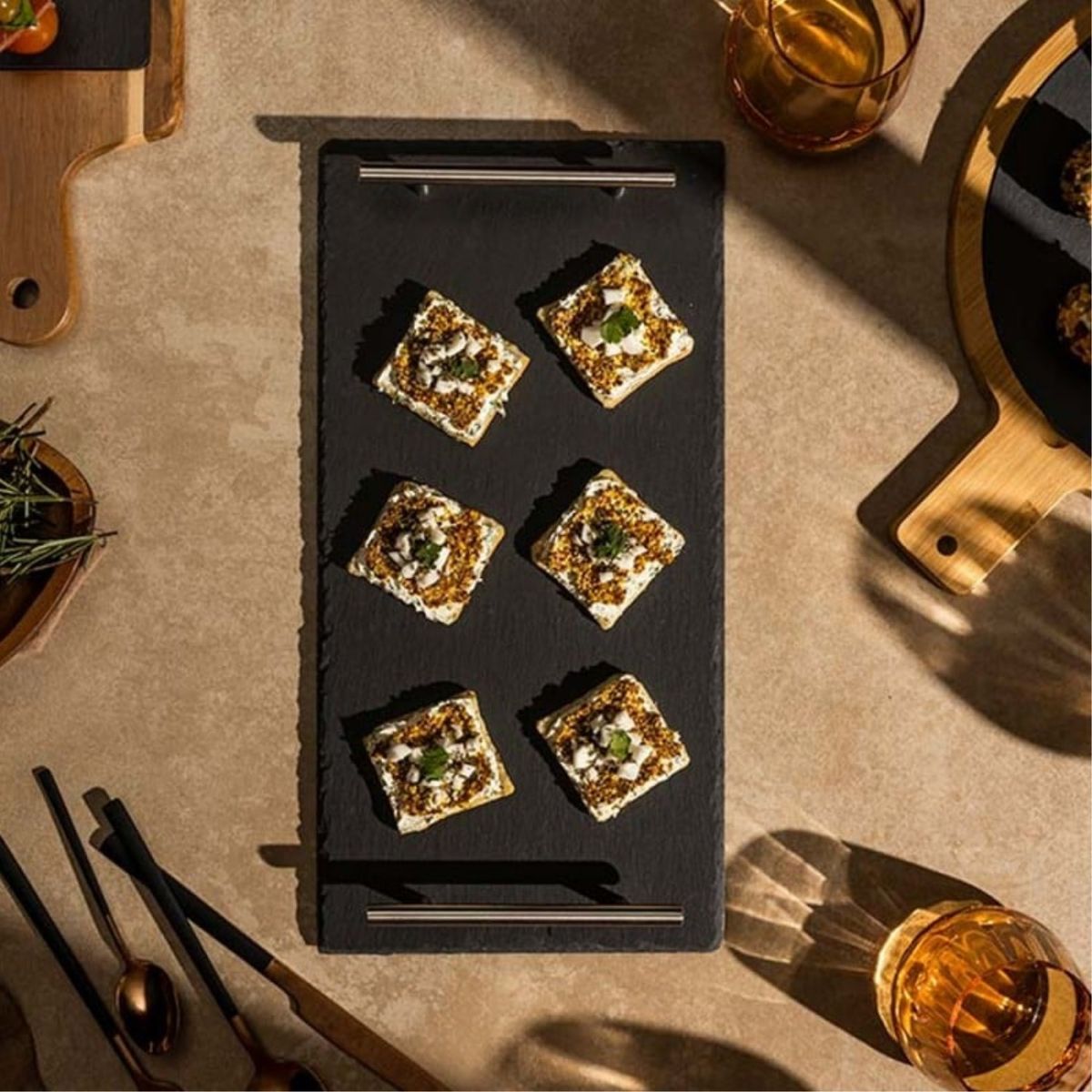 LUGANO - Tabla Rectangular con Asas 40x20cm Pizarra Negro Lugano