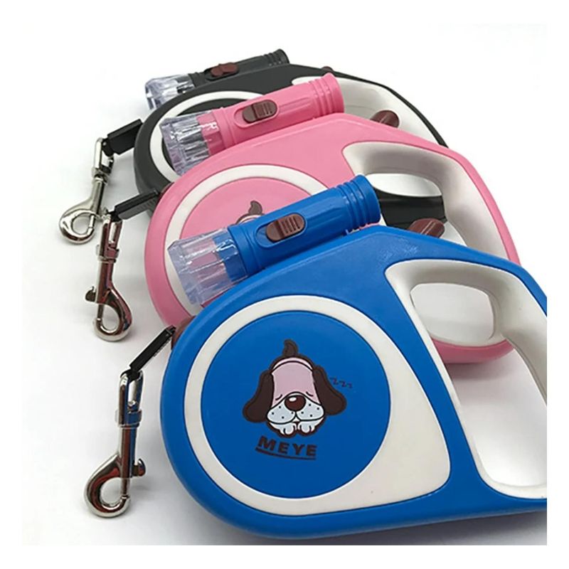 GENERICO - Cuerda Retractil 5M Con Linterna Para Paseo De Mascotas Azul