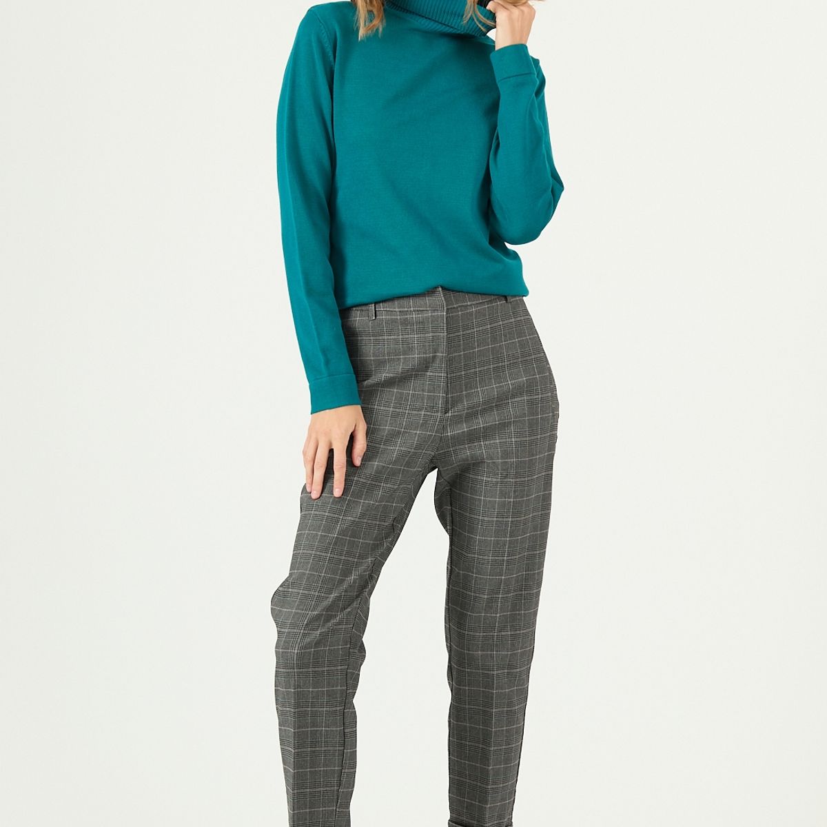 PRIVILEGE - Pantalon straight gris cuadros 2129