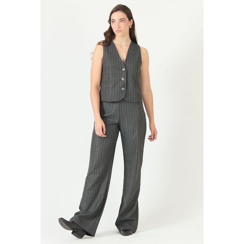 PRIVILEGE - Pantalon wide leg gris rayas PRIVILEGE 2263 - Gris