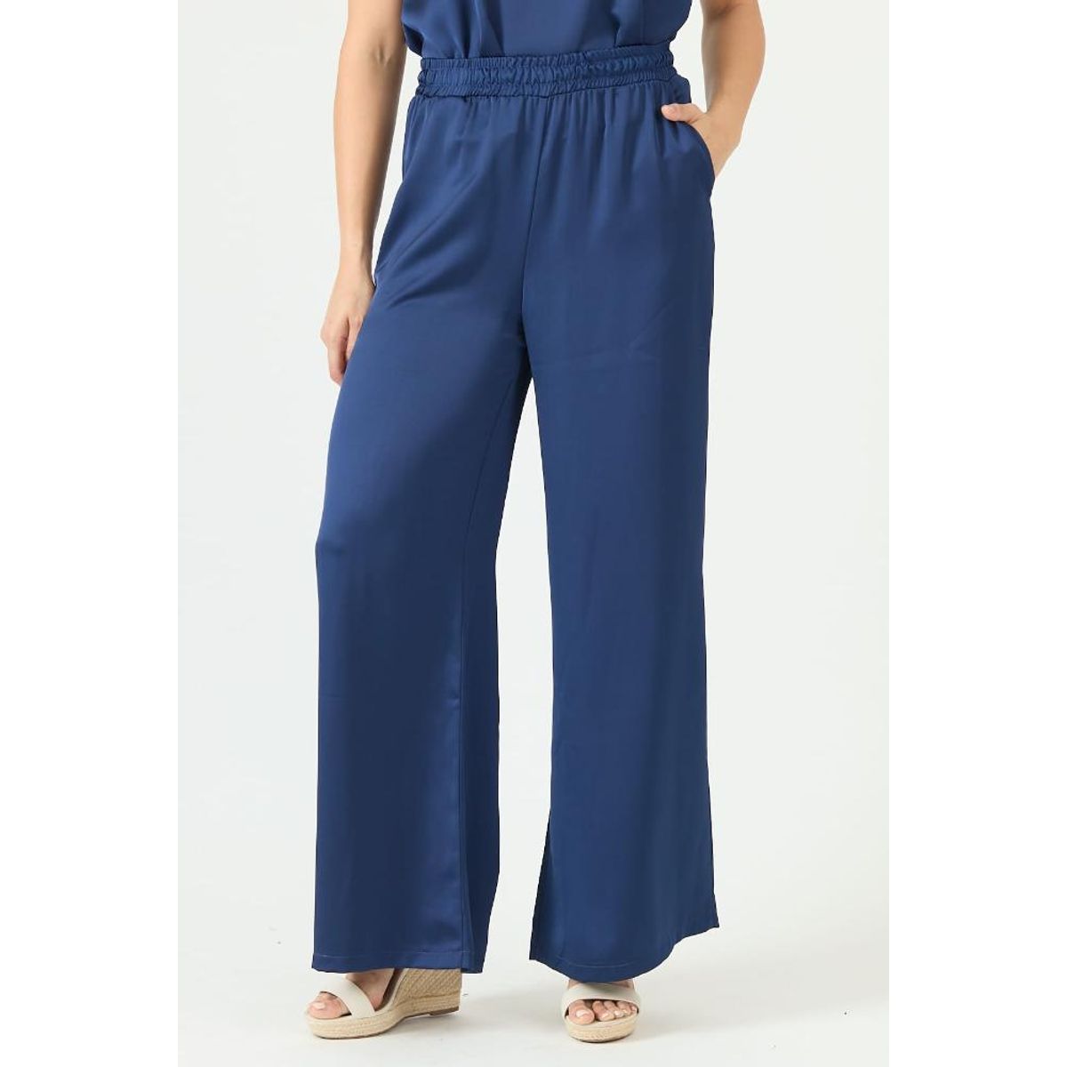 PRIVILEGE - Pantalon palazzo azul marino 2249