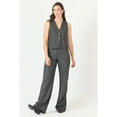 PRIVILEGE - Pantalon wide leg gris rayas 2263