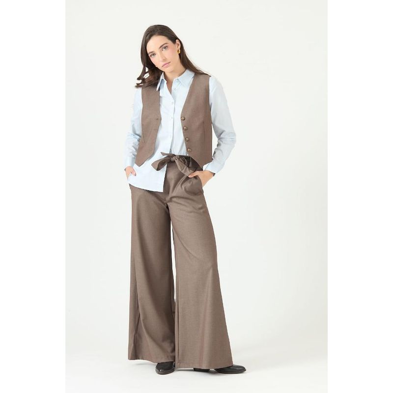 PRIVILEGE - Pantalon wide leg vison PRIVILEGE 2261 - Vison