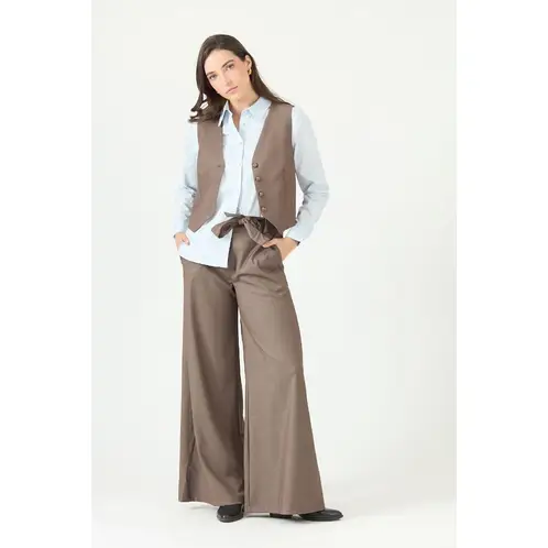 PRIVILEGE - Pantalon wide leg vison 2261 - Vison