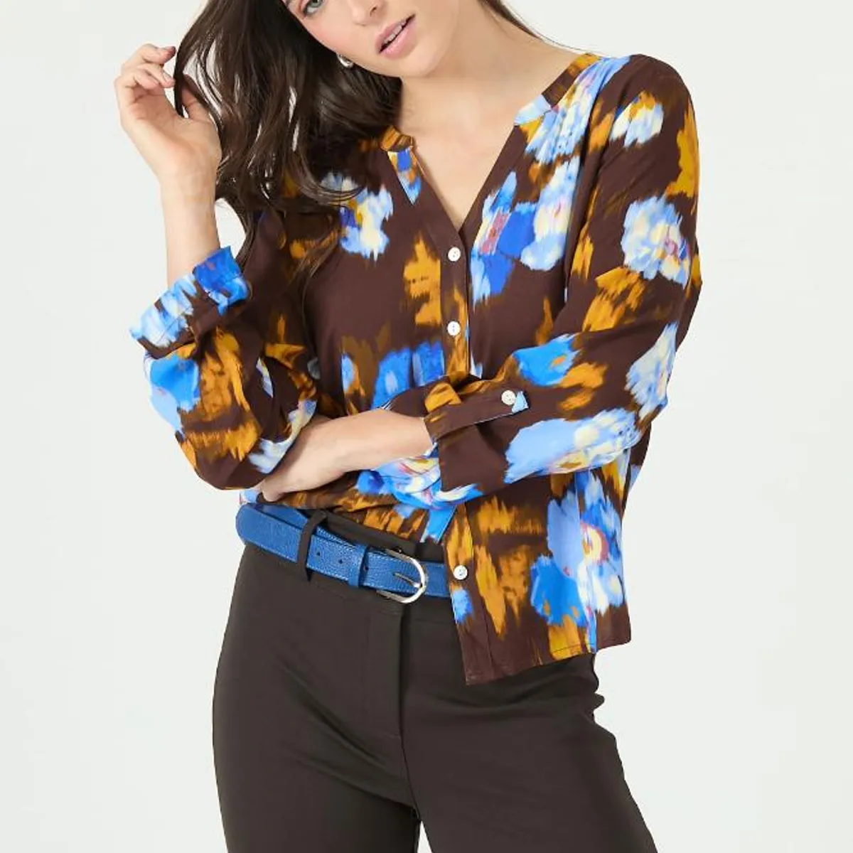 PRIVILEGE - Pantalon straight cafe moro 2256